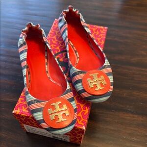 Tory Burch Red and Blue Flats
